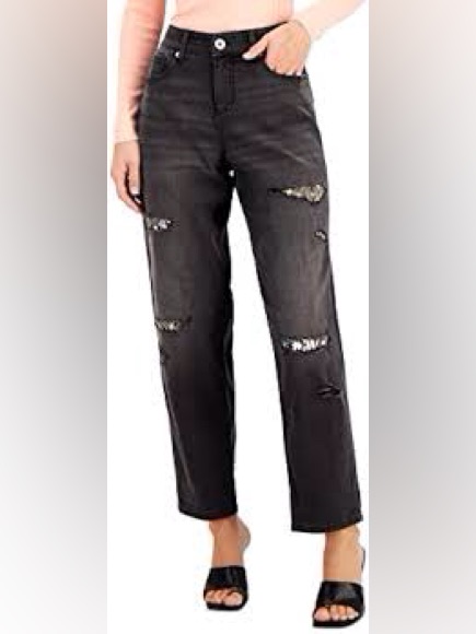 I.N.C. Denim / Washed Black Distressed Core Boyfriend Jeans - Sz 10/30 - Nwt